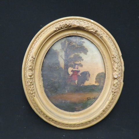 Appraisal: th Century Oil of Young Girl on a Pony on