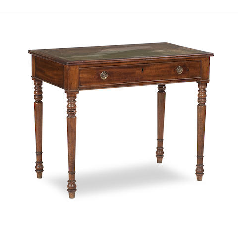 Appraisal: A Regency mahogany writing table The rectangular top with gilt-tooled