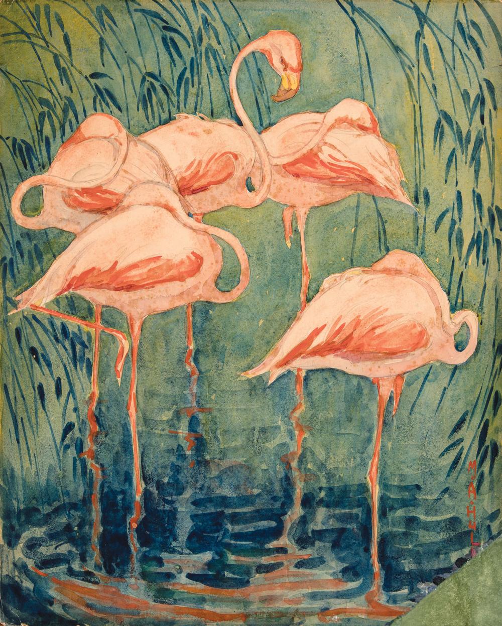 Appraisal: Marie Atkinson Hull American Mississippi - Sleeping Flamingos watercolor on