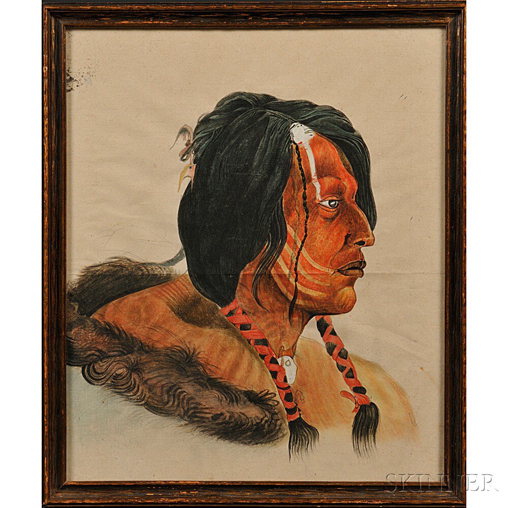 Appraisal: Framed Watercolor depicting a Plains Indian man in profile after