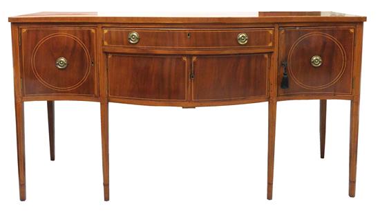 Appraisal: Federal sideboard with inscription verso mahogany diamond and fan-shaped inlay