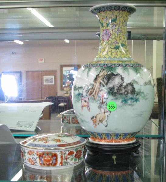 Appraisal: A '' Scenic Porcelain Asian Motif Vase and a Lidded