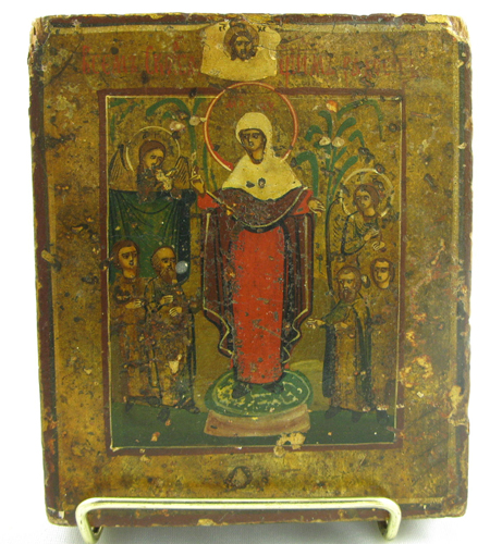 Appraisal: RUSSIAN WOOD ICON hand painted with Mary the Mother of