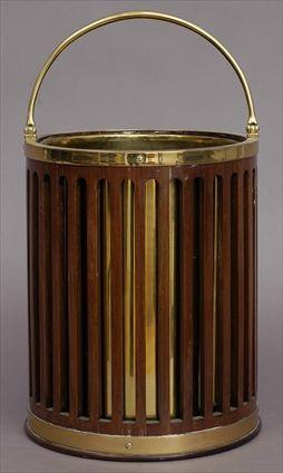 Appraisal: GEORGE III BRASS-MOUNTED MAHOGANY PLATE PAIL With pierced slatted bowl