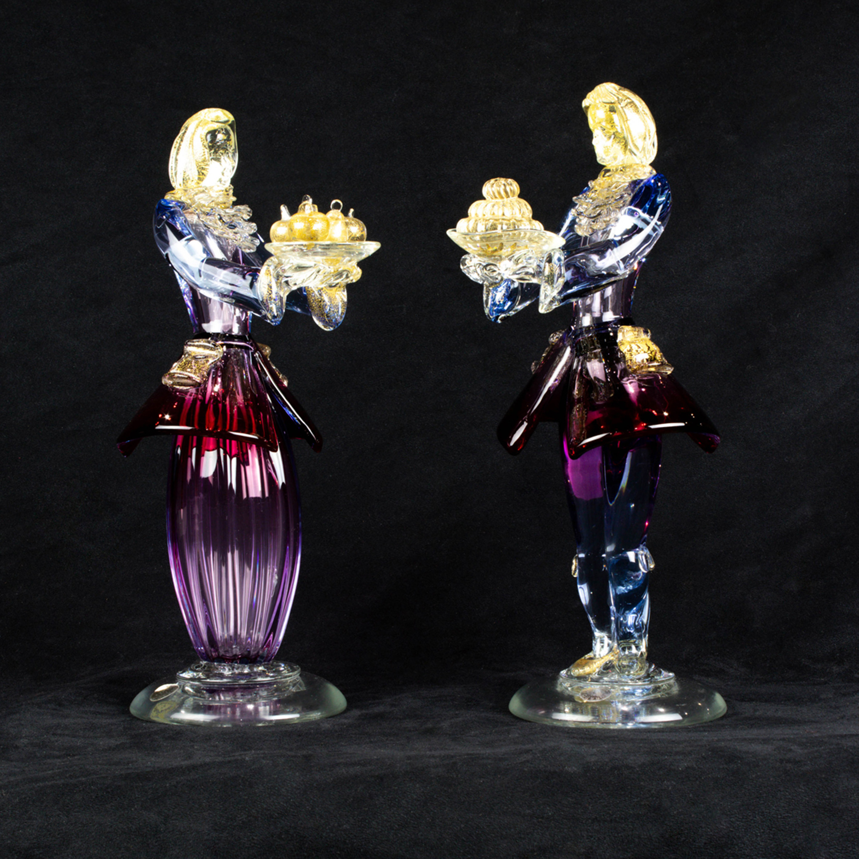 Appraisal: PAIR OF MURANO GOLD FLECKED COLORED GLASS FIGURES Pair of