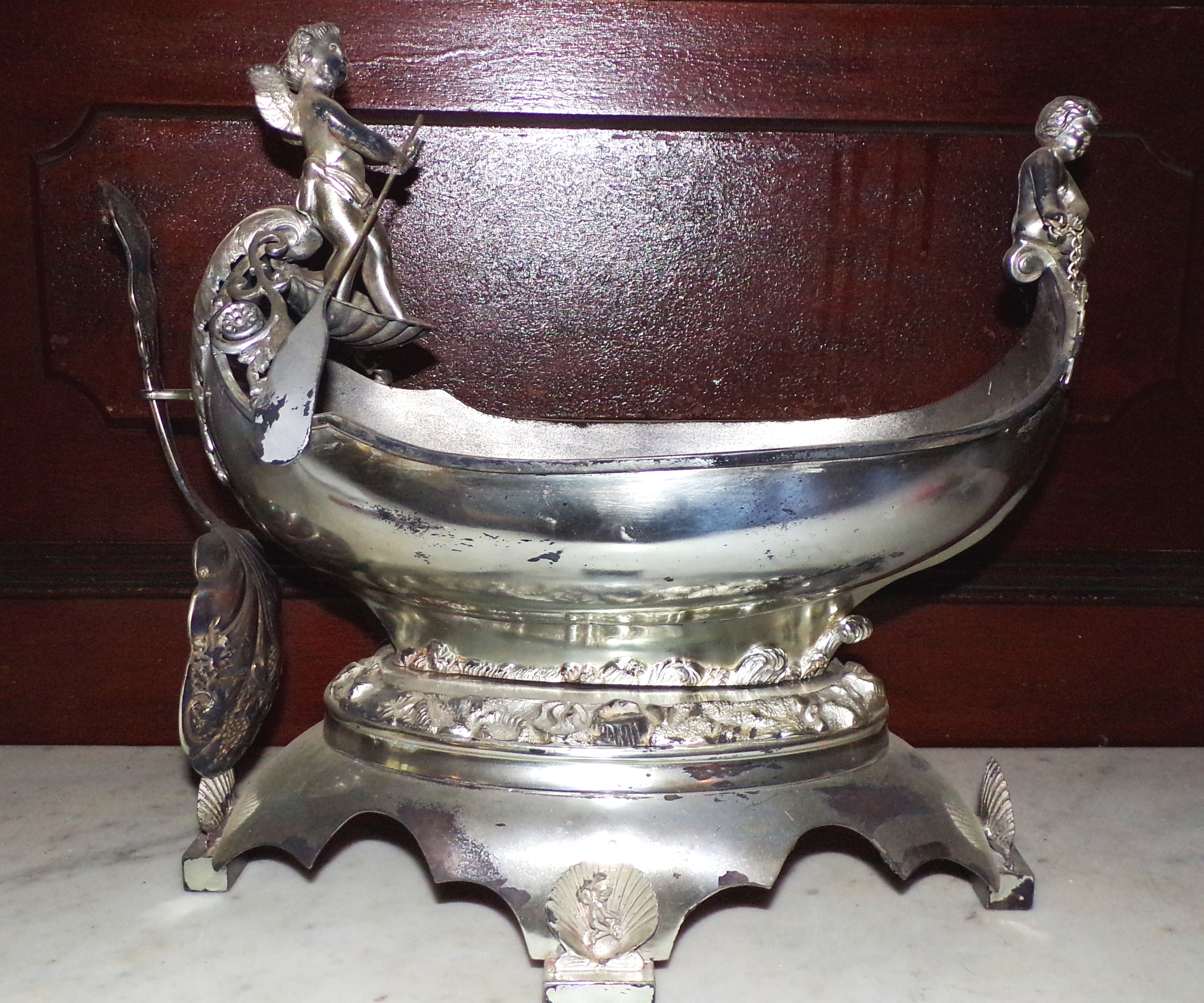 Appraisal: Victorian silver plate figural centerpiece- Basket form of Putti on