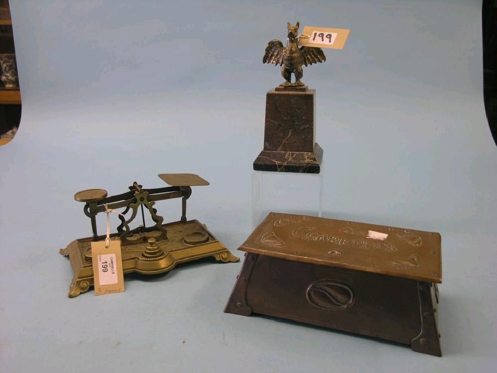 Appraisal: An Edwardian cast brass letter balance with weights an Art