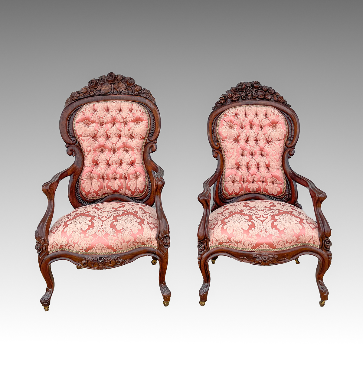 Appraisal: PAIR LAMINATED ROSEWOOD ARMCHAIRS Victorian laminated Rosewood chairs having carved