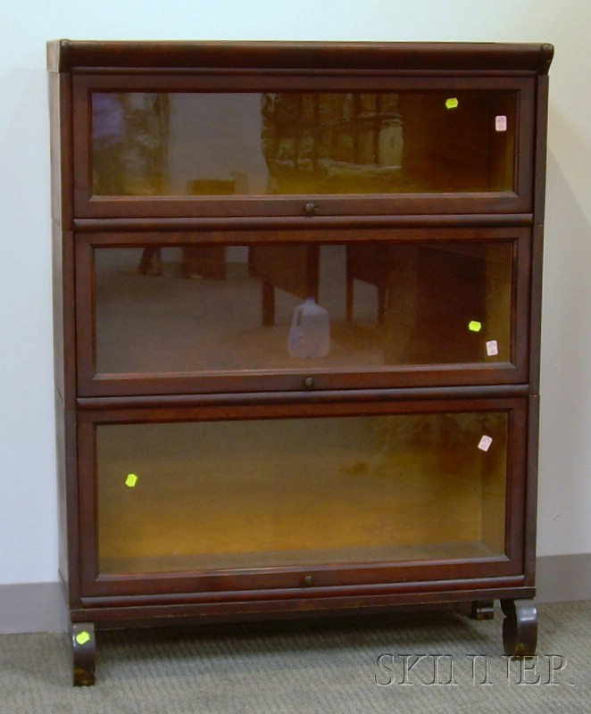 Appraisal: Mahogany-finished Wooden Three-Stack Barrister's Bookcase approx ht wd dp in