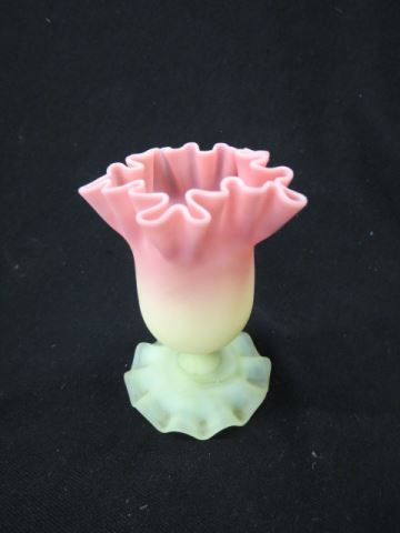 Appraisal: Peachblow Art Glass Vase ruffle top blue excellent