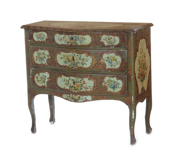 Appraisal: Continental paint-decorated chest of drawers th th century serpentine top