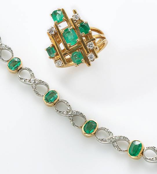 Appraisal: A collection of emerald diamond platinum and k gold jewelry