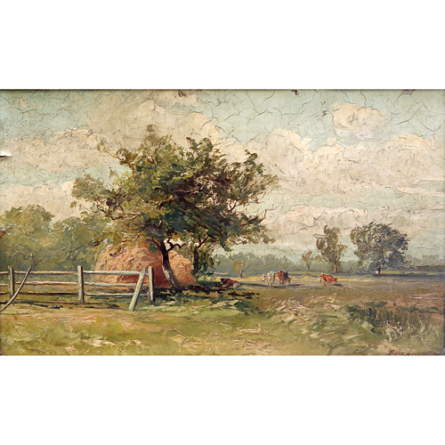 Appraisal: American School early th c cows by the stream oil