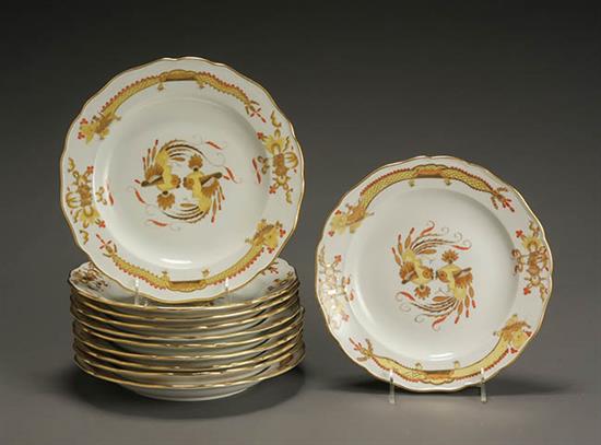 Appraisal: Set of Eleven Meissen 'Yellow Dragon' Dinner Plates Late th-Early