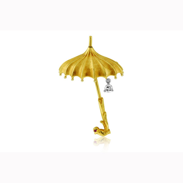 Appraisal: Estate k yellow gold ruby diamond Umbrella pin with a