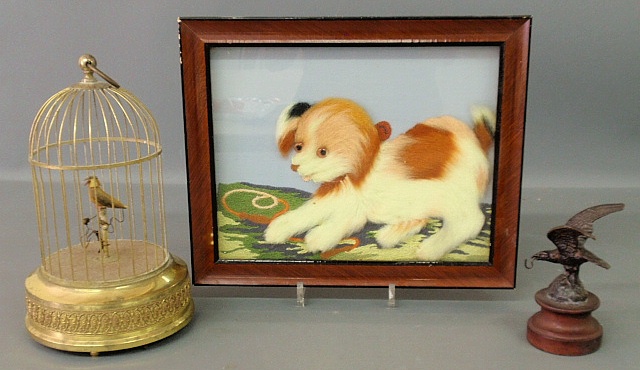 Appraisal: - German brass singing bird in a cage h framed