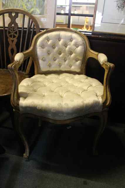 Appraisal: A FRENCH FAUTEIL with silk upholstered seat and back and