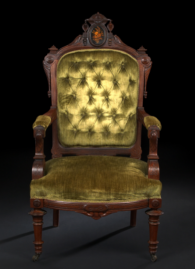 Appraisal: American Renaissance Revival Marquetry-Inlaid Rosewood Armchair third quarter th century