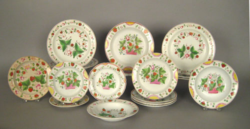 Appraisal: Seven Staffordshire dinner plates with various strawberry decorations dia and