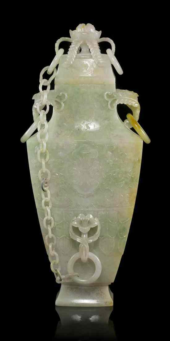 Appraisal: A Chinese Mughal Style Lidded Jadeite Vase of green and