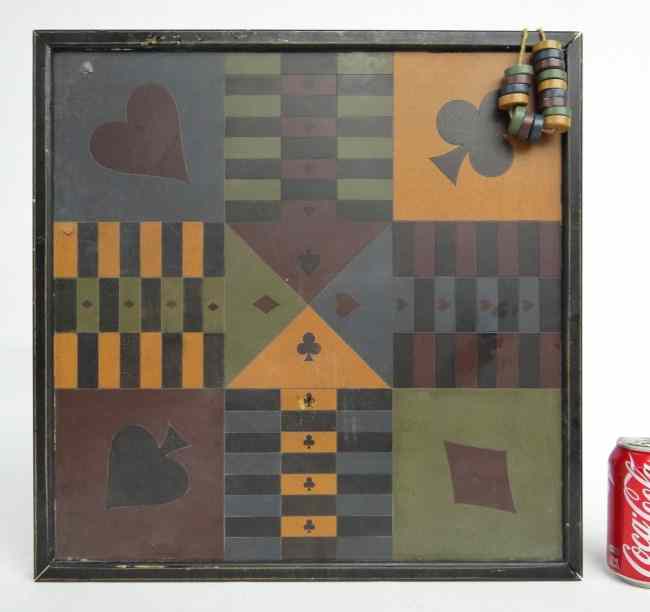 Appraisal: Contemporary painted gameboard '' Square Comes with playing pieces