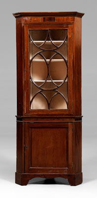 Appraisal: Georgian inlaid corner cupboard diminutive scale single-case construction inlaid mahogany