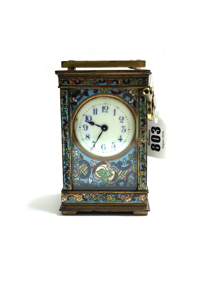 Appraisal: A brass and champlev decorated carriage clock circa with inset