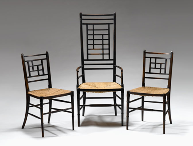 Appraisal: Group of three English Aesthetic Movement chairs in the manner