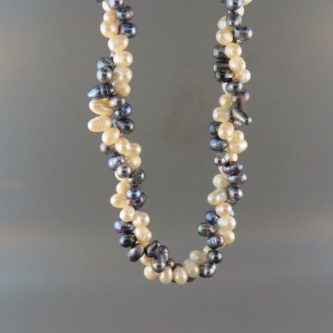 Appraisal: Pearl Necklace double strand black white lusterous acorn pearls wrapped