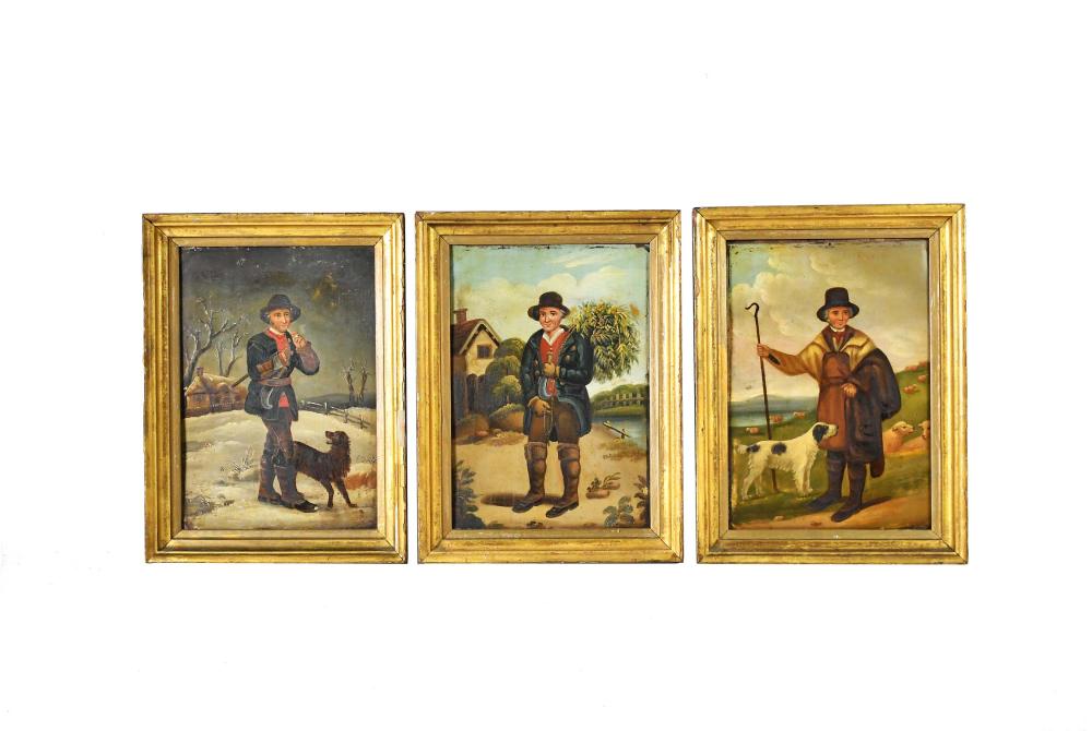 Appraisal: CONTINENTAL SCHOOL TH CENTURY THREE PAINTINGSEach painting depicting Peasant Men