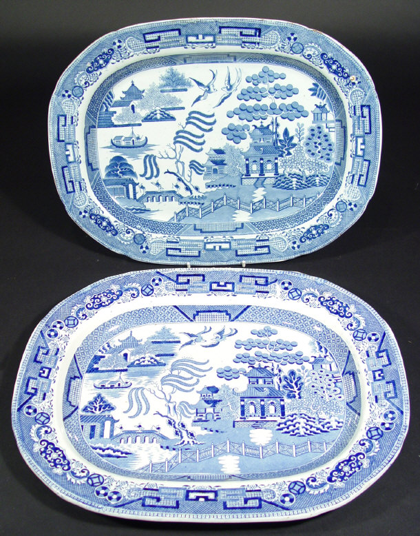 Appraisal: Two th Century stone china meat plates transfer printed in