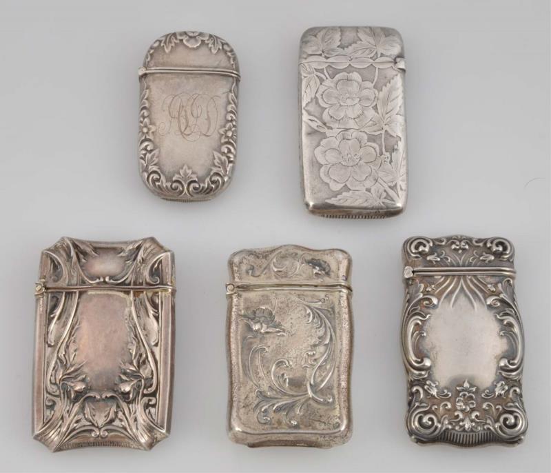 Appraisal: Lot Of Silver Match Safes Or Vestas All five are