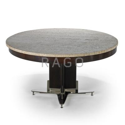 Appraisal: MAXIME OLD Fine dining table France s Mahogany travertine nickeled