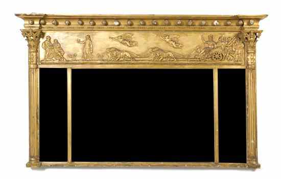 Appraisal: An American Giltwood Overmantel Mirror of block front form the