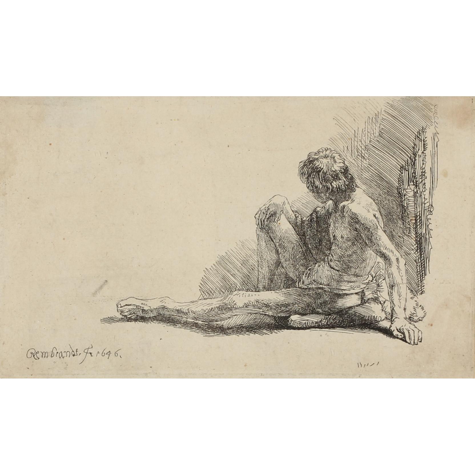 Appraisal: after Rembrandt van Rijn Dutch - Nude Man Seated on