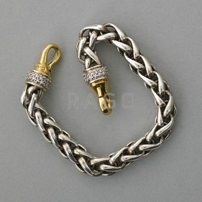 Appraisal: DAVID YURMAN DIAMOND WHEAT CHAIN BRACELET Cable classic approx mm