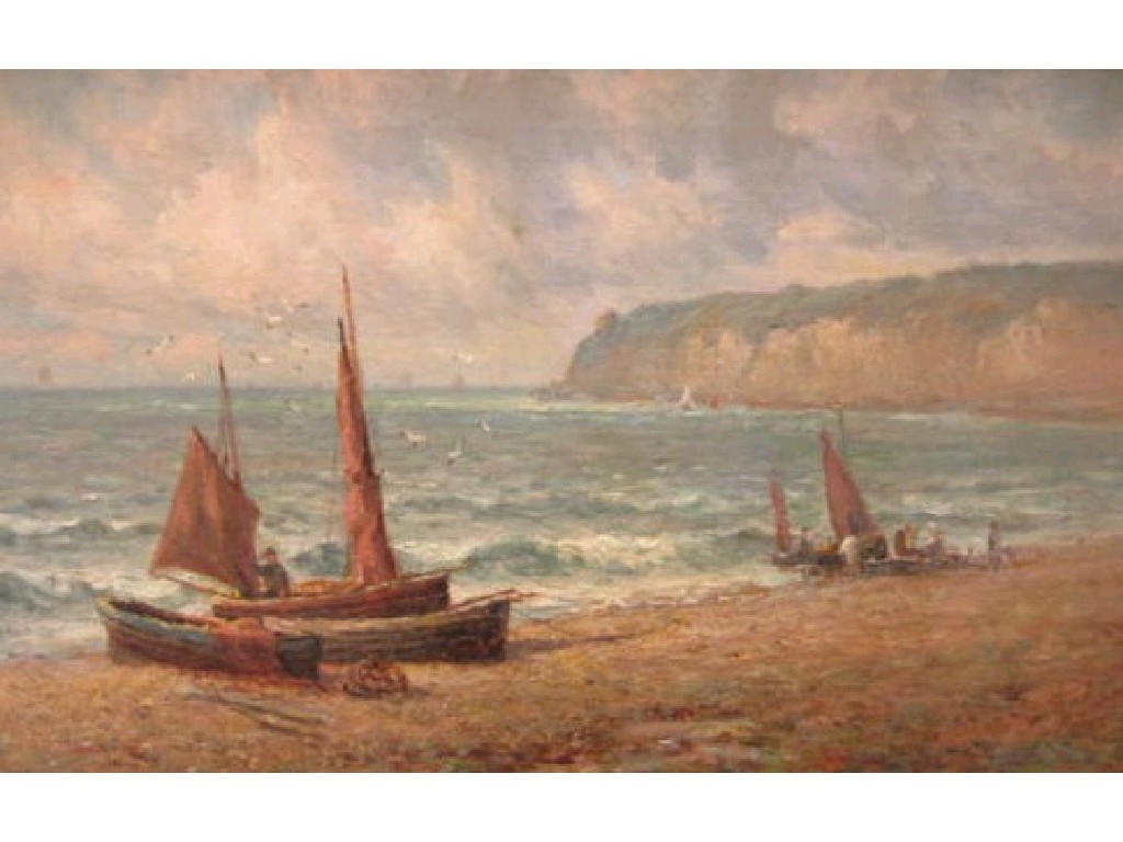 Appraisal: WILLIAM JOSEPH KING Unloading the Catch signed and dated oil