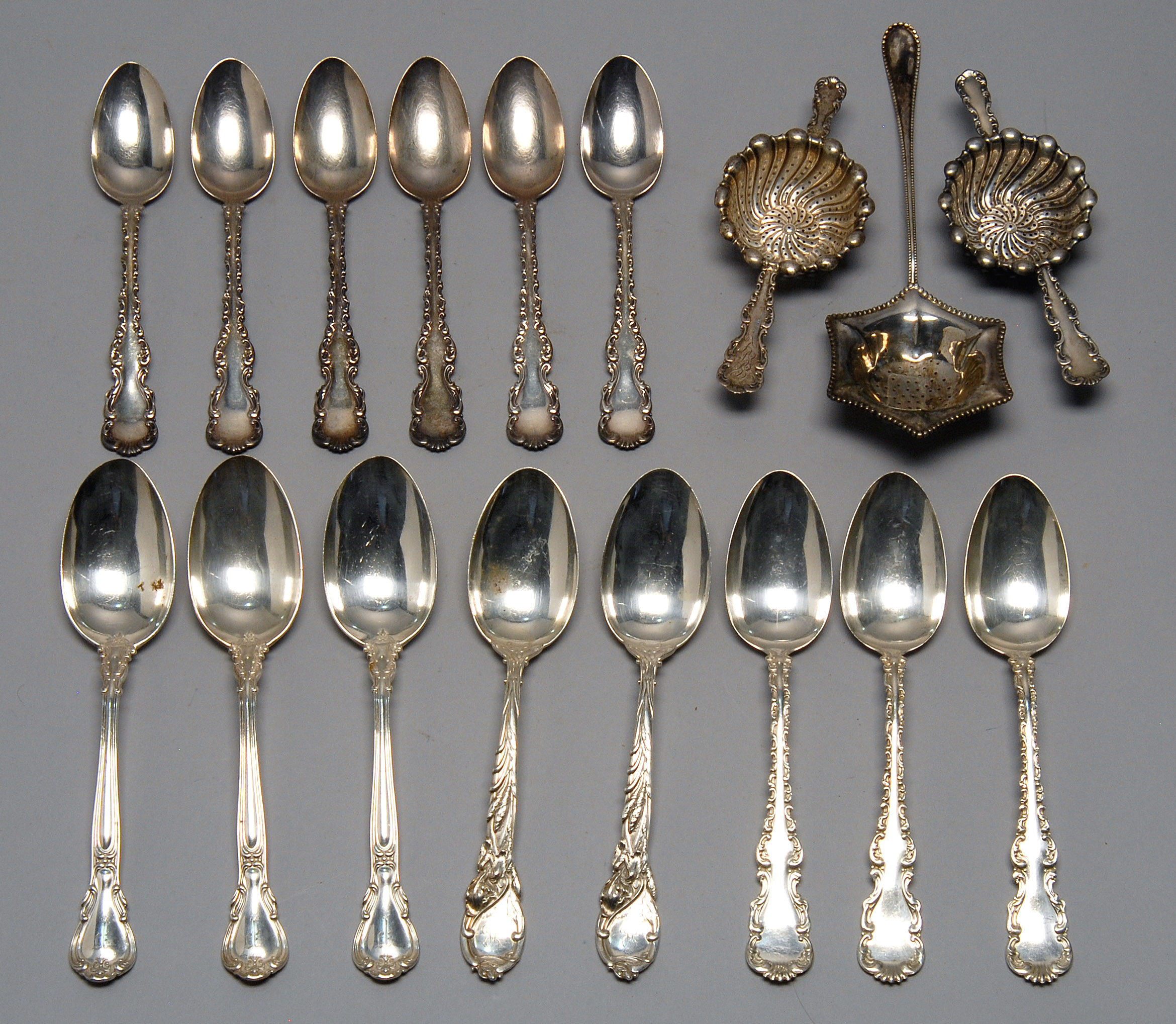 Appraisal: SEVENTEEN PIECES OF AMERICAN SILVER FLATWARE Sterling unless otherwise noted