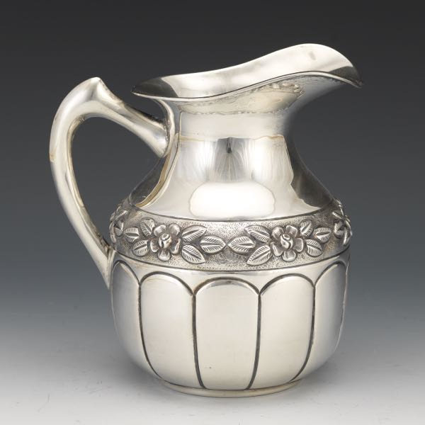 Appraisal: STERLING SILVER PITCHER x x Bulbous form Mexican silver pitcher