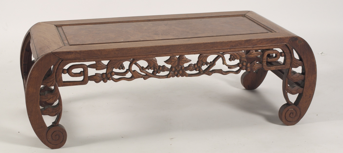 Appraisal: CHINESE CARVED WOODEN LOW TABLE Probably th CenturyWith pierced carved