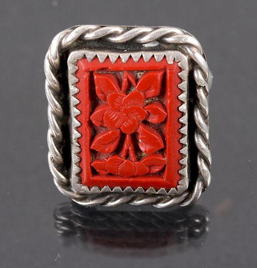 Appraisal: Navajo Oxblood Coral Floral Ring Featured in this lot we