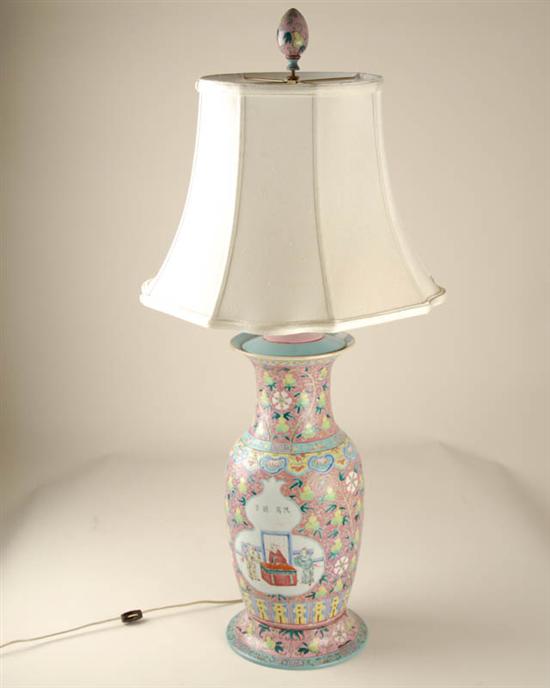 Appraisal: A Chinese Export Famille Rose Table Lamp each side with