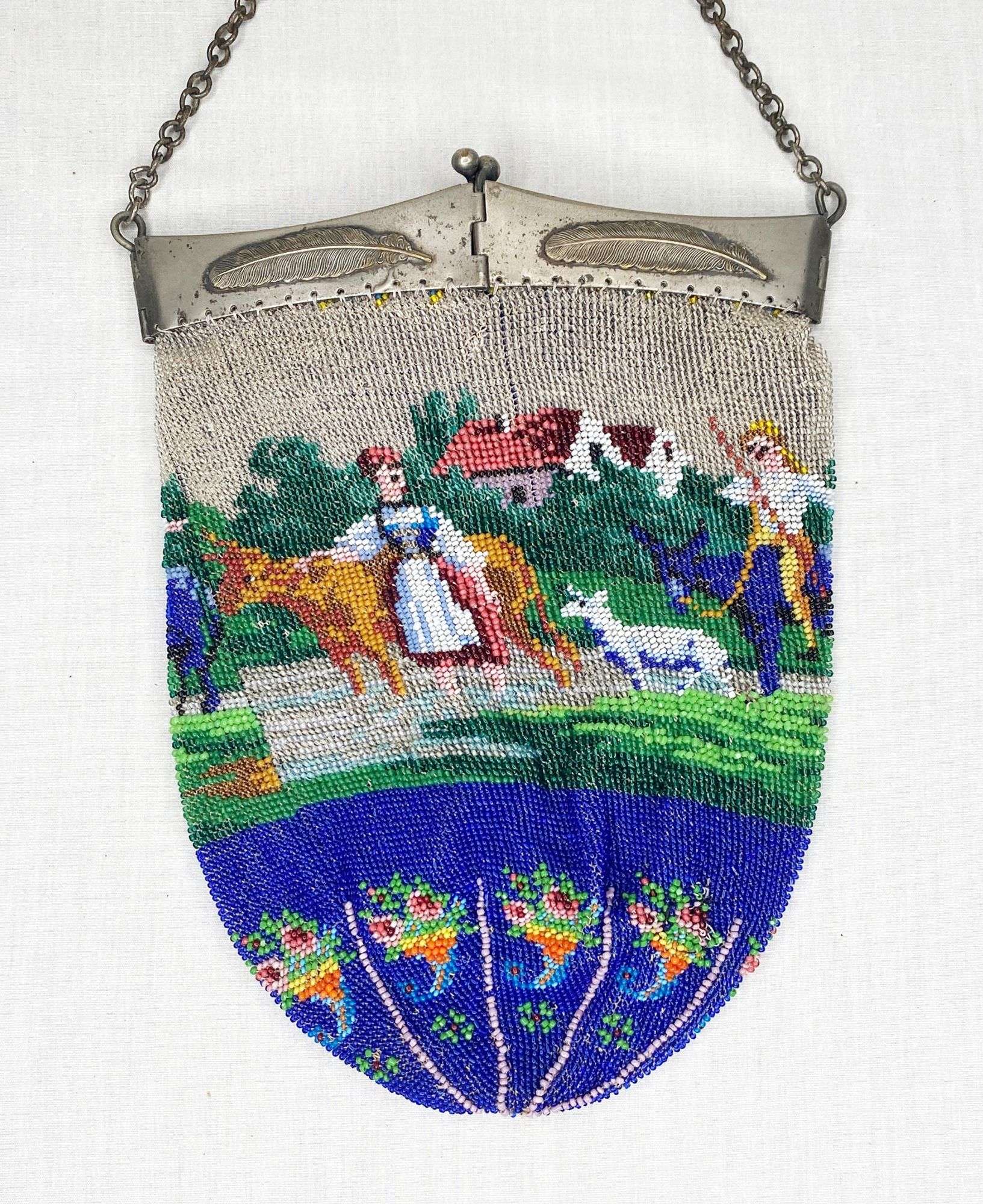 Appraisal: Micro Beaded Pastoral Scene Hand Bag Long by wide Condition