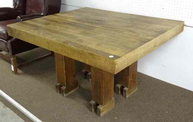 Appraisal: Butcher block table with unusual legs feet Top '' x