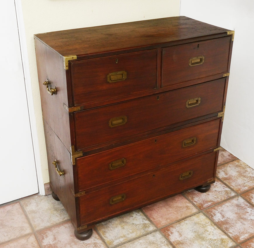 Appraisal: CAMPAIGN STYLE CHEST OF DRAWERS Two part cabinet upper section