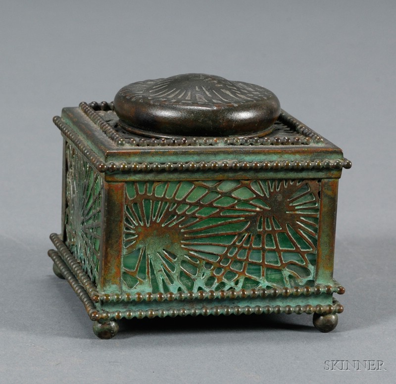 Appraisal: Tiffany Studios Inkwell Slag glass and patinated bronze New York