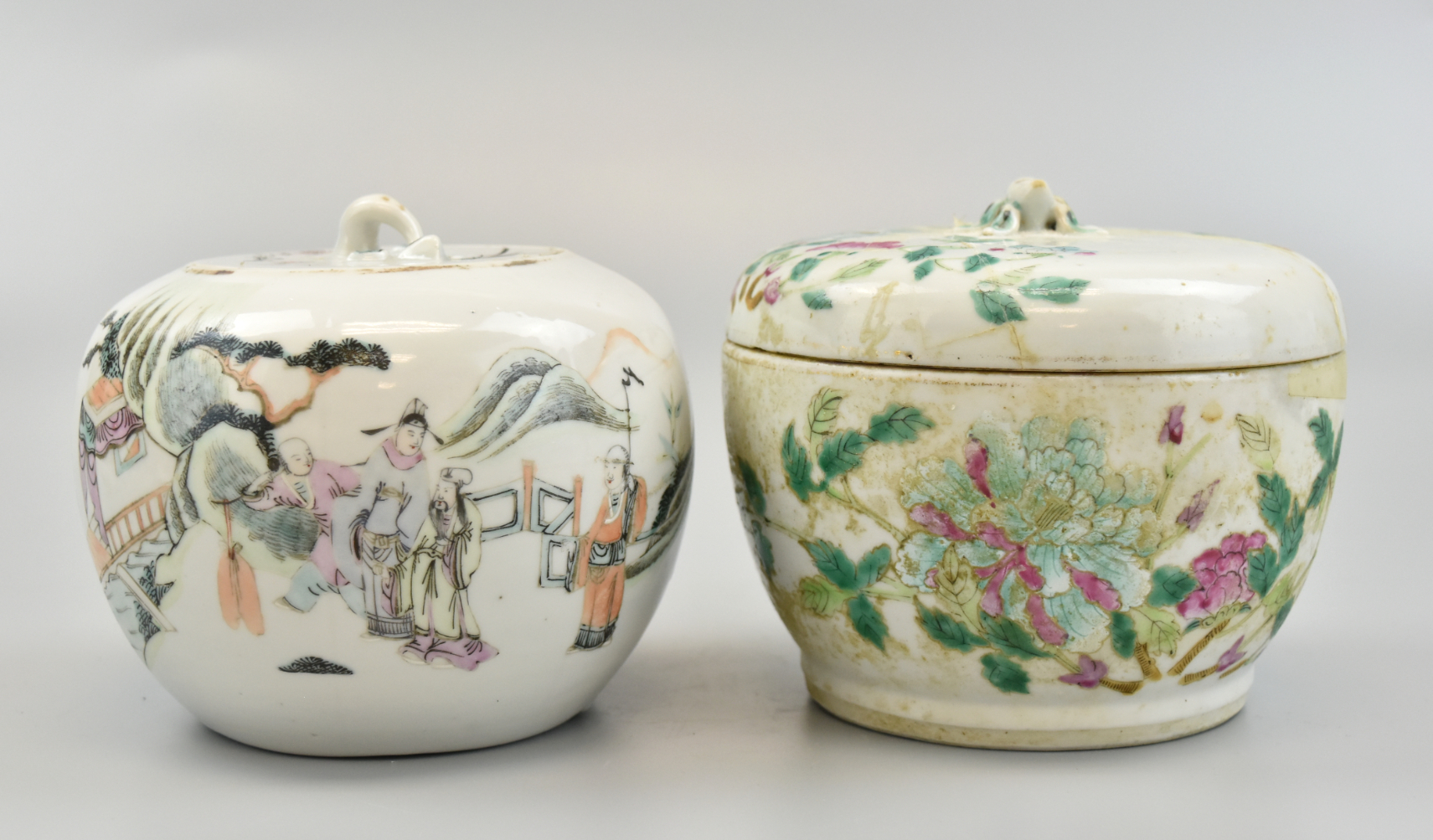 Appraisal: Two Chinese famille rose jar one painted with naturalistic blossoming