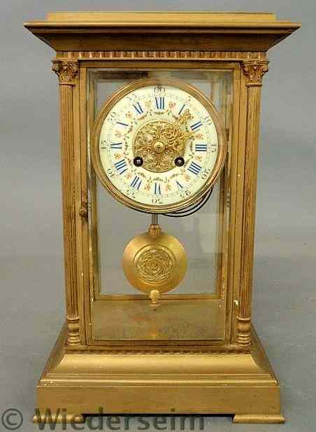 Appraisal: Large gilt metal and beveled glass French mantel clock with