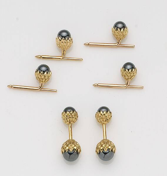 Appraisal: A set of hematite and k gold cufflinks Tiffany amp