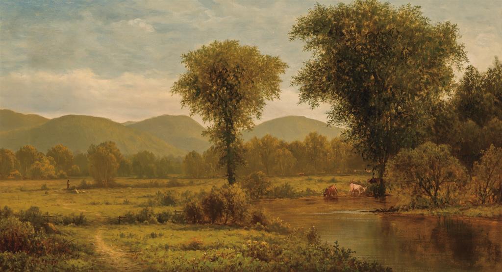 Appraisal: CHARLES WILSON KNAPP American - Landscape with Cows Grazing oil